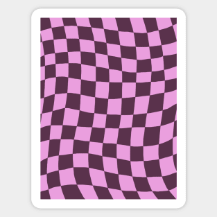 Dark Purple and Pink Distorted Warped Checkerboard Pattern I Sticker